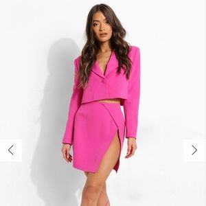 Pink Set Cropped Blazer & Skirt